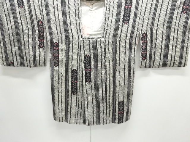 JAPANESE KIMONO / MICHIYUKI COAT / SILK / ALL SHIBORI / STRIPE & ABSTRACT PATTERN